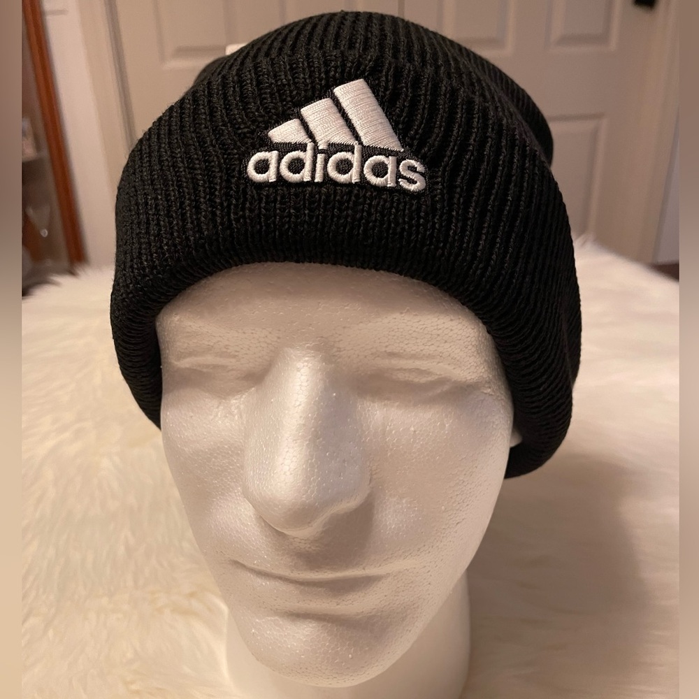 Adidas, Double Layer, Black, Knit, Hat, Beanie, Stretchy, Cuff, Warm, NWT, OS